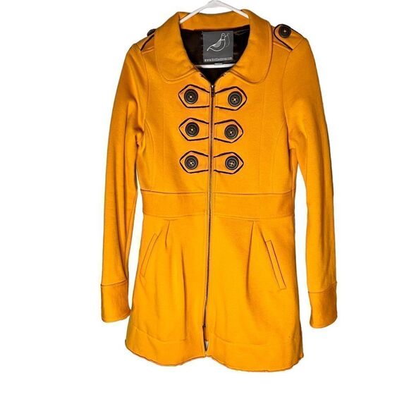 Anthropologie Knitted Dove Becoming Jane mustard yellow military jacket M - Picture 1 of 11